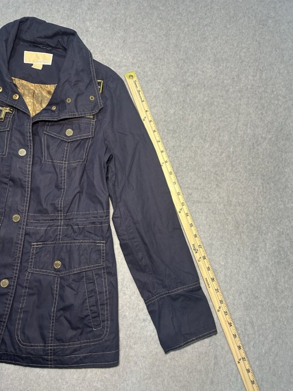 Michael Kors Women Long Sleeve Full Zip Windbreaker Jacket Navy Gold Size XS - Picture 11 of 11